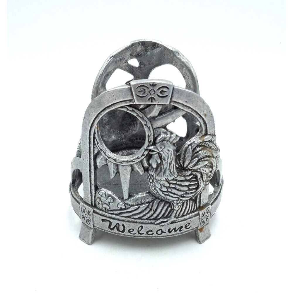 Vintage Pewter Carson Home Yankee Candle Jar Holder ROOSTER‎ WELCOME 4.5"